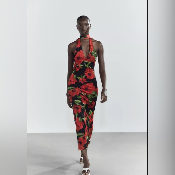 🔥🔥Zara Floral print tulle  scarf Dress - Picture 1 of 8